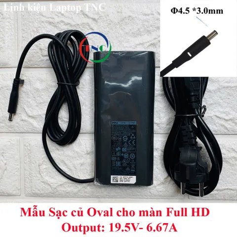 Sạc Laptop DELL 19.5V 6.67A 130W DELL XPS15 9530 9550 9560 9570 M3800 Precision 5530 chân tròn nhỏ 4.5*3.0mm (Ovan 130W)
