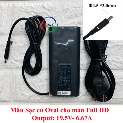 Sạc Laptop DELL 19.5V 6.67A 130W DELL XPS15 9530 9550 9560 9570 M3800 Precision 5530 chân tròn nhỏ 4.5*3.0mm (Ovan 130W)