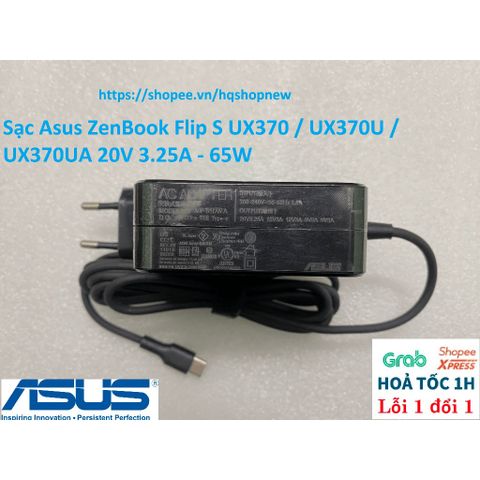 Sạc Laptop Asus ZenBook Flip S UX370 / UX370U / UX370UA 20V 3.25A - 65W, Chân C USB C - Phụ Kiện Chính Hãng, An Toàn và Tiết Kiệm Điện
