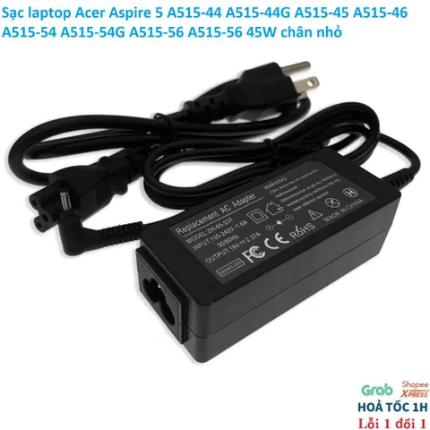Sạc laptop Acer Aspire 5 A515-44 A515-44G A515-45 A515-46 A515-54 A515-54G A515-56 A515-56 19V - 2.37A - 45W chân nhỏ PH