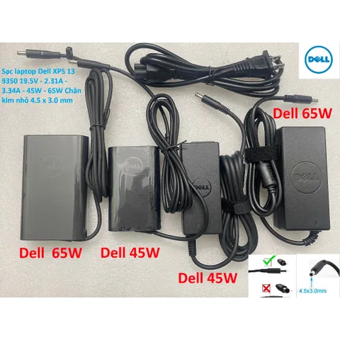 [Sạc zin] Sạc laptop Dell XPS 13 9350 19.5V - 2.31A - 3.34A - 45W - 65W Chân kim nhỏ 4.5 x 3.0 mm PHỤ KIỆN LAPTOP