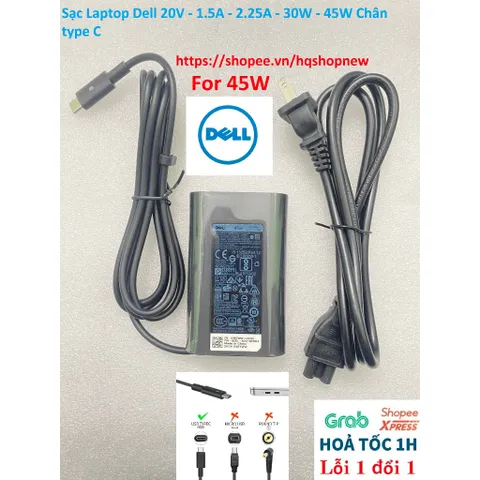 [Sạc zin] Sạc Laptop Dell 20V - 1.5A - 2.25A - 30W - 45W Chân type C PHỤ KIỆN LAPTOP