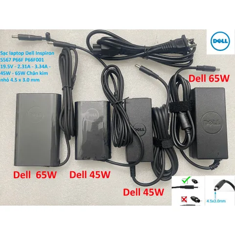 [Sạc zin] Sạc laptop Dell Inspiron 5567 P66F P66F001 19.5V - 2.31A - 3.34A - 45W - 65W Chân kim nhỏ 4.5 x 3.0 mm PHỤ KIỆ
