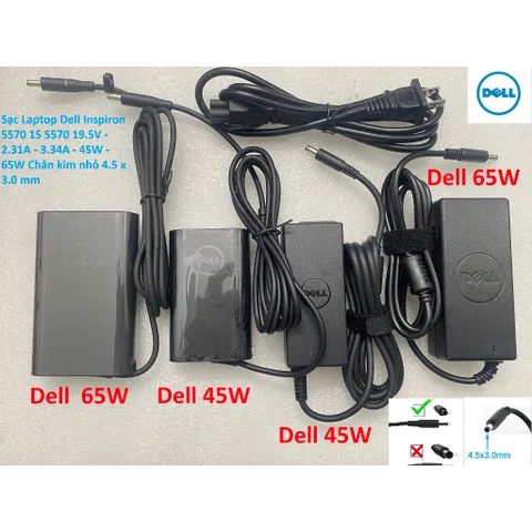 [Sạc zin] Sạc Laptop Dell Inspiron 5570 15 5570 19.5V - 2.31A - 3.34A - 45W - 65W Chân kim nhỏ 4.5 x 3.0 mm PHỤ KIỆN LAP