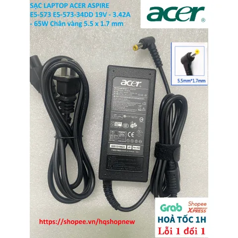 [Sạc zin] SẠC LAPTOP ACER ASPIRE E5-573 E5-573-34DD 19V - 3.42A - 65W Chân vàng 5.5 x 1.7 mm PHỤ KIỆN LAPTOP