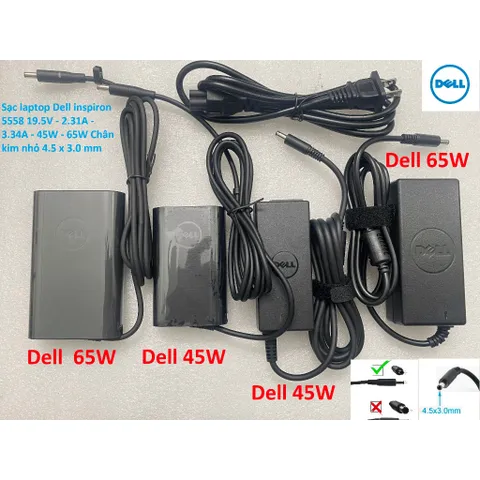 [Sạc zin] Sạc laptop Dell inspiron 5558 19.5V - 2.31A - 3.34A - 45W - 65W Chân kim nhỏ 4.5 x 3.0 mm PHỤ KIỆN LAPTOP