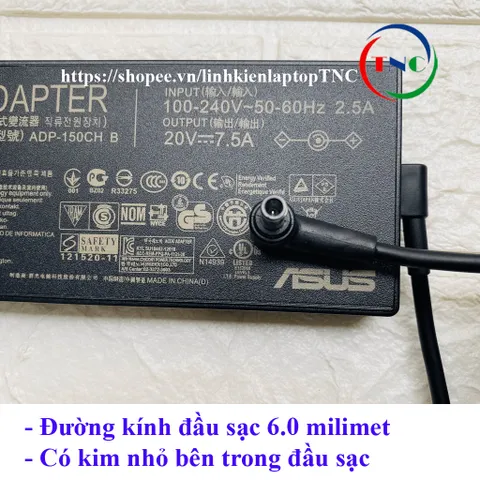 Sạc Laptop Asus 150W thay ASUS G512 G512Li G15 Gaming ROG Strix Output  20V - 7.5A Chân Kim To 6.0x3.7mm PHỤ KIỆN LAPTOP