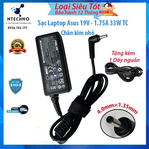 🔝 Sạc Laptop Asus 19V - 1.75A Chân kim nhỏ 4.0mm1.35mm [pt]  Tặng kèm dây nguồn  Bảo hành 12 Tháng
