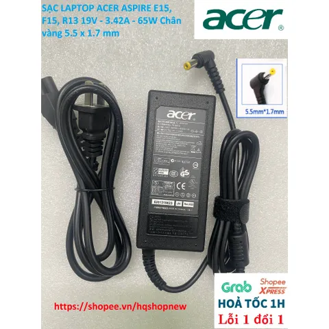[Sạc zin] SẠC LAPTOP ACER ASPIRE E15, F15, R13 19V - 3.42A - 65W Chân vàng 5.5 x 1.7 mm PHỤ KIỆN LAPTOP