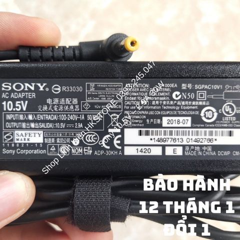 Sạc Laptop Sony 10.5V 2.9A 30W - Bộ Phụ Kiện Chính Hãng cho Sony Vaio VPC-X, VGN-P, SGPT11, Bảo Hành 12 Tháng