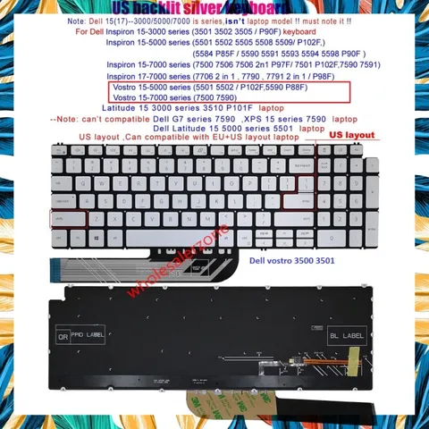 Bàn phím laptop Dell vostro 3500 3501 /15-5000 5501 5502 /15-7000 7500 7590- Máy đời mới - Bảo hành đổi mới uy tín PHỤ K