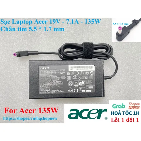 [Sạc zin] Sạc Laptop Acer 19V - 7.1A - 135W Chân tím 5.5 * 1.7 mm PHỤ KIỆN LAPTOP