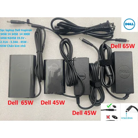 [Sạc zin] Sạc laptop Dell Inspiron 3458 14 3458  14 3000 3458 N3458 19.5V - 2.31A - 3.34A - 45W - 65W Chân kim nhỏ PHỤ K