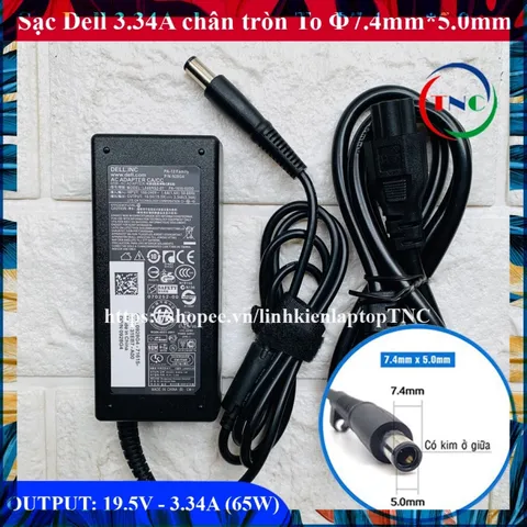 [Chân To] Sạc Laptop Dell 19.5V 3.34A (65w) chân kim to N4110 N4010 2421 2420 3450 4050 3521 (Adapter Dell 65W tròn to)