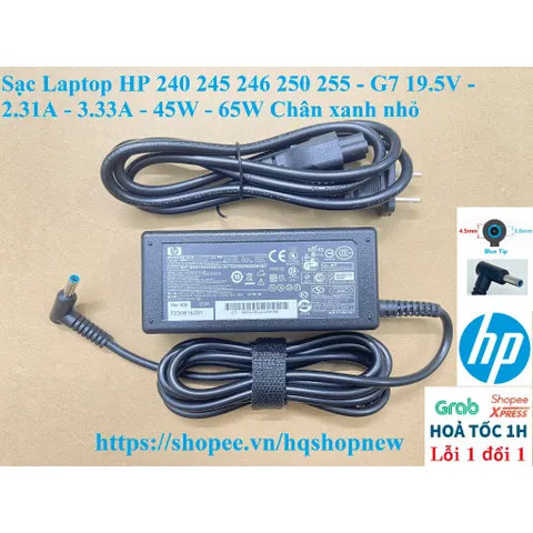 [Sạc zin] Sạc Laptop HP 240 245 246 250 255 - G7 19.5V - 2.31A - 3.33A - 45W - 65W Chân xanh nhỏ PHỤ KIỆN LAPTOP