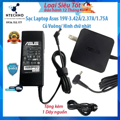 🔝 Sạc Laptop Asus 19v-3.42a/2.37a/1.75a - Sạc Asus chân to/chân nhỏ- Củ Vuông/Hình chữ nhật - Loại tốt-Tặng kèm dây ngu