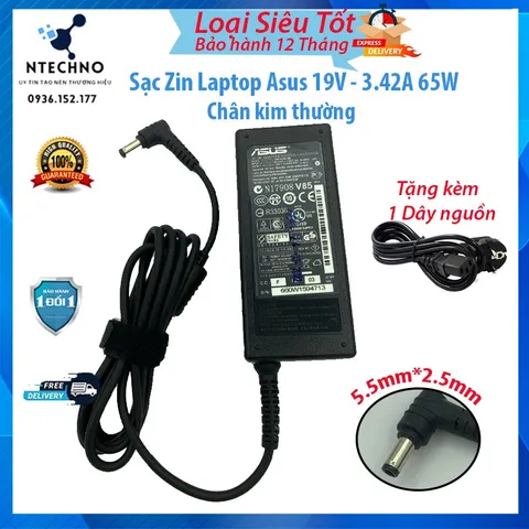 🔝 Sạc Laptop Asus 19v-3.42a/2.37a/1.75a - Sạc Asus chân to/chân nhỏ- Củ Vuông/Hình chữ nhật - Loại tốt-Tặng kèm dây ngu