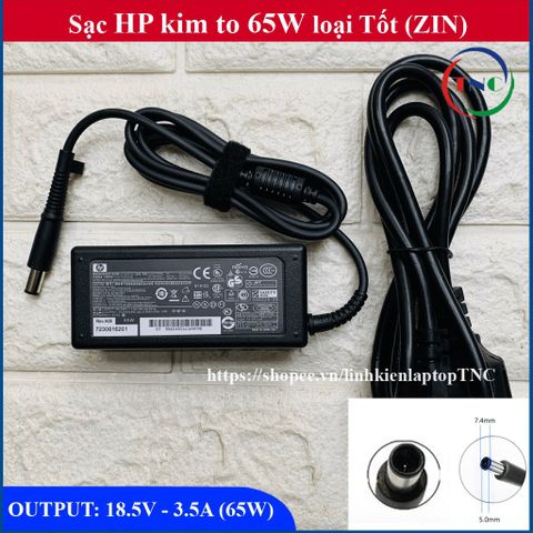 Sạc Laptop HP 18.5V 3.5A Chân Tròn To Kim - Adapter ZIN Cao Cấp Chính Hãng, Bảo Hành 12 Tháng
