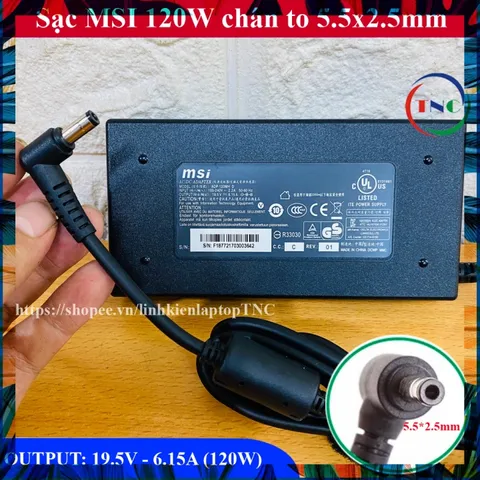 Sạc Laptop MSI Chicony 19.5V - 6.15A - 120W chân 5.5x2.5mm - Không Có Kim Nhỏ trong đầu sạc - đường kính đầu sạc 5.5mm P