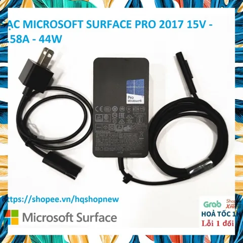Sạc Microsoft Surface Pro 2017 - Phụ Kiện Laptop 15V 2.58A 44W Chính Hãng, Đen, Mới 100%