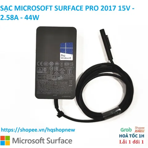 Sạc Microsoft Surface Pro 2017 - Phụ Kiện Laptop 15V 2.58A 44W Chính Hãng, Đen, Mới 100%