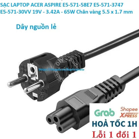 [Sạc zin] SẠC LAPTOP ACER ASPIRE E5-571-58E7 E5-571-3747 E5-571-30VV 19V - 3.42A - 65W Chân vàng 5.5 x 1.7 mm PHỤ KIỆN L
