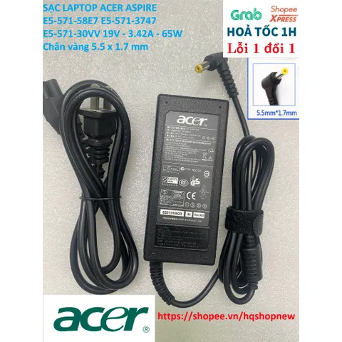 [Sạc zin] SẠC LAPTOP ACER ASPIRE E5-571-58E7 E5-571-3747 E5-571-30VV 19V - 3.42A - 65W Chân vàng 5.5 x 1.7 mm PHỤ KIỆN L