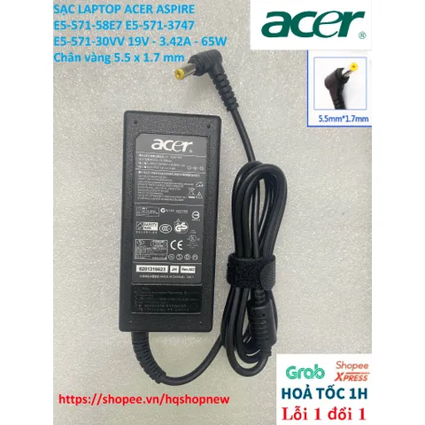 [Sạc zin] SẠC LAPTOP ACER ASPIRE E5-571-58E7 E5-571-3747 E5-571-30VV 19V - 3.42A - 65W Chân vàng 5.5 x 1.7 mm PHỤ KIỆN L