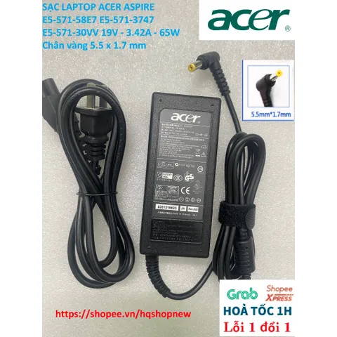[Sạc zin] SẠC LAPTOP ACER ASPIRE E5-571-58E7 E5-571-3747 E5-571-30VV 19V - 3.42A - 65W Chân vàng 5.5 x 1.7 mm PHỤ KIỆN L