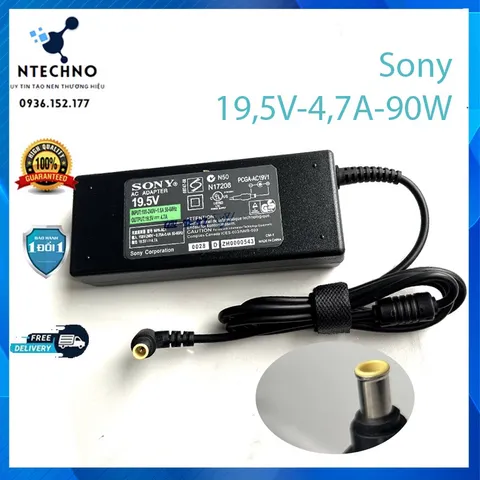 🔝 Sạc Laptop Sony 19.5V 4.7A 90W Tặng kèm dây nguồn Chân kim thường [pt] (Adapter Sony 19.5V - 4,7A)  Bảo hành 12 Tháng