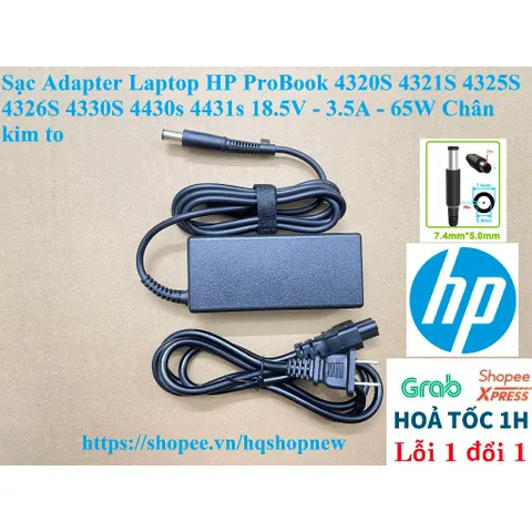 [Sạc zin] Sạc Adapter Laptop HP ProBook 4320S 4321S 4325S 4326S 4330S 4430s 4431s 18.5V - 3.5A - 65W Chân kim to PHỤ KIỆ