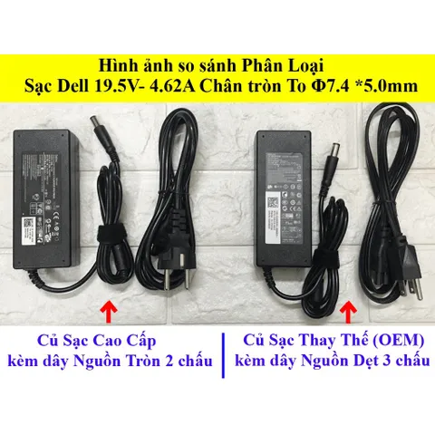 🔝 Sạc Laptop Dell 19V3.34A/ 19V4.62A Chân Kim TO - Tặng kèm dây nguồn - hàng nhập khẩu