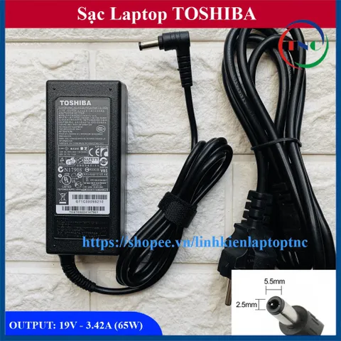 🔝 Sạc Laptop Toshiba 19V  3.42A - 65W ( Adaper Toshiba 19V - 3.42A ) Kèm dây nguồn