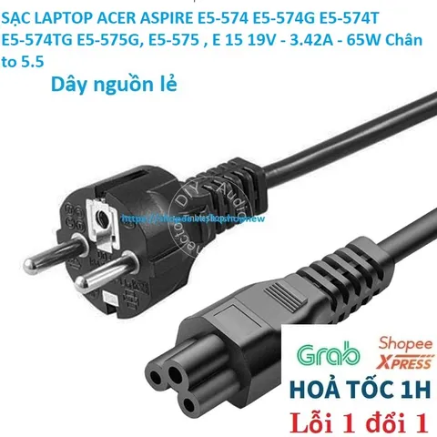 [Sạc zin]SẠC LAPTOP ACER ASPIRE E5-574 E5-574G E5-574T E5-574TG E5-575G, E5-575 , E 15 19V - 3.42A - 65W Chân to 5.5 PHỤ