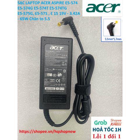 [Sạc zin]SẠC LAPTOP ACER ASPIRE E5-574 E5-574G E5-574T E5-574TG E5-575G, E5-575 , E 15 19V - 3.42A - 65W Chân to 5.5 PHỤ