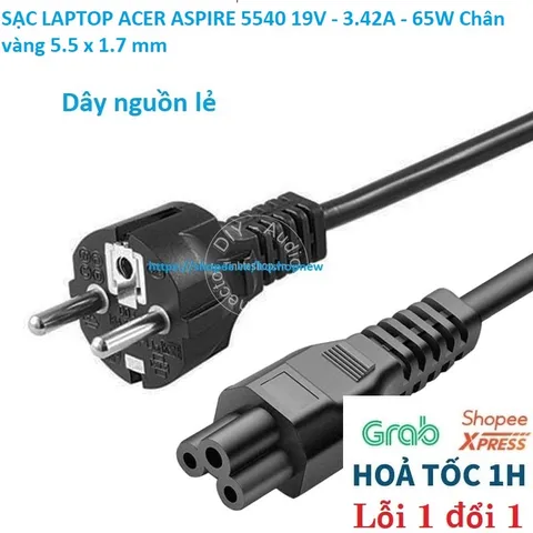 [Sạc zin] SẠC LAPTOP ACER ASPIRE 5540 19V - 3.42A - 65W Chân vàng 5.5 x 1.7 mm PHỤ KIỆN LAPTOP