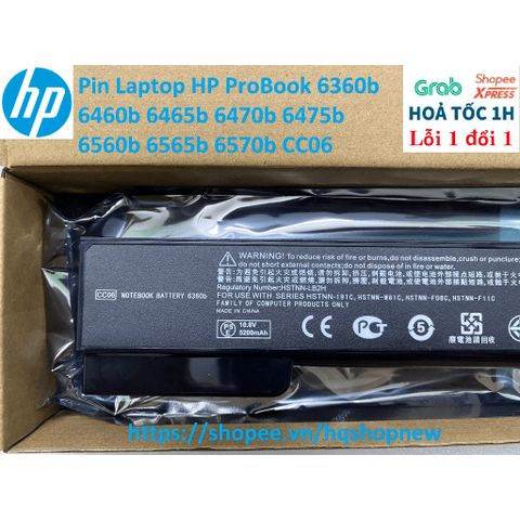 Pin Laptop HP ProBook 6360b 6460b 6465b 6470b 6475b 6560b 6565b 6570b - Pin 6 Cell Đen Chính Hãng, Bảo Hành Đổi Mới 100%