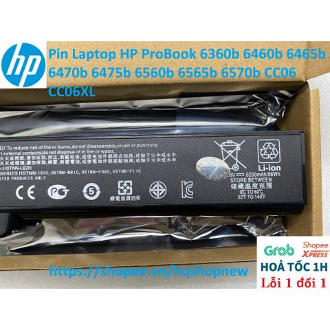 Pin Laptop HP ProBook 6360b 6460b 6465b 6470b 6475b 6560b 6565b 6570b - Pin 6 Cell Đen Chính Hãng, Bảo Hành Đổi Mới 100%