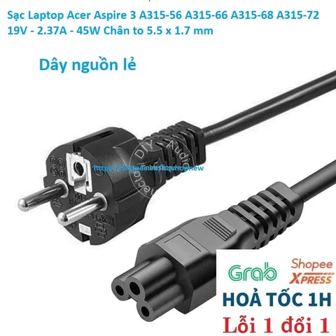 Sạc Laptop Acer Aspire 3 A315-56 A315-66 A315-68 A315-72 19V - 2.37A - 45W Chân to 5.5 x 1.7 mm PHỤ KIỆN LAPTOP