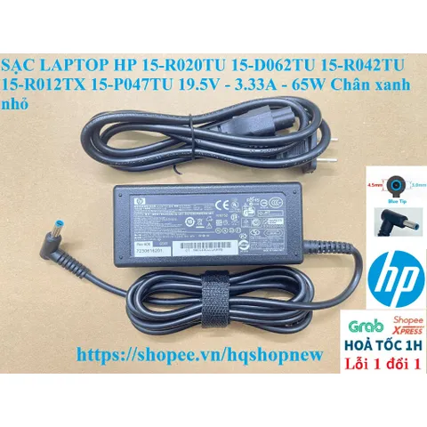 [Sạc zin] SẠC LAPTOP HP 15-R020TU 15-D062TU 15-R042TU 15-R012TX 15-P047TU 19.5V - 3.33A - 65W Chân xanh nhỏ PHỤ KIỆN LAP
