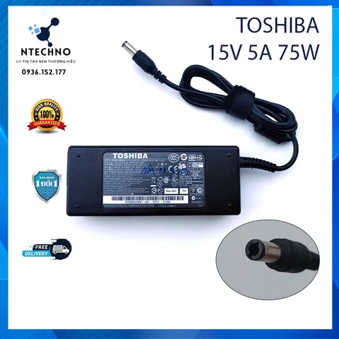 🔝 Sạc Laptop Toshiba 15V - 5A -75W Đầu sạc 6.3mmx3.0mm [pt]Tặng kèm dây nguồn (Adapter Toshiba 15V 5A)Bảo hành 12 tháng