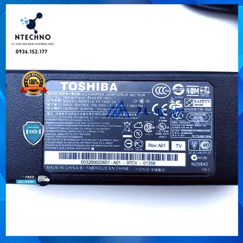 🔝 Sạc Laptop Toshiba 15V - 5A -75W Đầu sạc 6.3mmx3.0mm [pt]Tặng kèm dây nguồn (Adapter Toshiba 15V 5A)Bảo hành 12 tháng