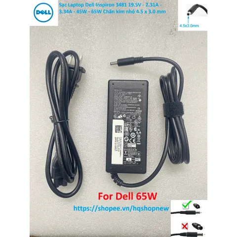 [Sạc zin] Sạc Laptop Dell Inspiron 3481 19.5V - 2.31A - 3.34A - 45W - 65W Chân kim nhỏ 4.5 x 3.0 mm PHỤ KIỆN LAPTOP
