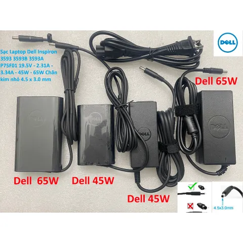 [Sạc zin] Sạc Laptop Dell Inspiron 3593 3593B 3593A P75F01 19.5V - 2.31A - 3.34A - 45W - 65W Chân kim nhỏ 4.5 x 3.0 mm P