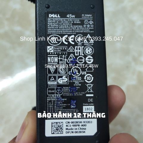 Sạc Laptop Dell 19.5V-2.31A 45W - Phụ Kiện Chính Hãng cho Dell Inspiron 14, XPS 11, 12, 13 và L321X, L322X