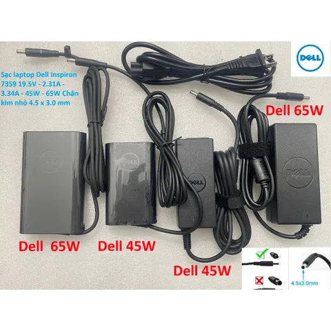 [Sạc zin] Sạc laptop Dell Inspiron 7359 19.5V - 2.31A - 3.34A - 45W - 65W Chân kim nhỏ 4.5 x 3.0 mm PHỤ KIỆN LAPTOP