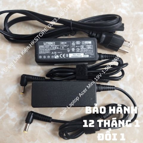 Sạc Laptop Acer Mini 19V-1.58A 36W - Dùng cho Acer One 10.1, 8.9, D257-1437, D257-1806 - Bảo Hành 12 Tháng, Tặng Dây Nguồn