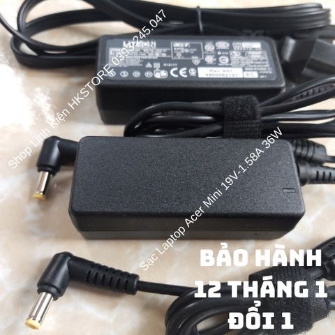 Sạc Laptop Acer Mini 19V-1.58A 36W - Dùng cho Acer One 10.1, 8.9, D257-1437, D257-1806 - Bảo Hành 12 Tháng, Tặng Dây Nguồn