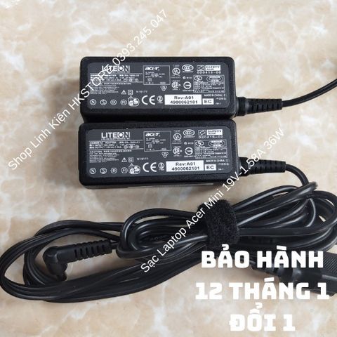 Sạc Laptop Acer Mini 19V-1.58A 36W - Dùng cho Acer One 10.1, 8.9, D257-1437, D257-1806 - Bảo Hành 12 Tháng, Tặng Dây Nguồn