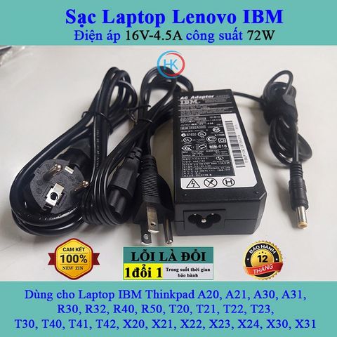 Sạc Laptop Lenovo 16V 4.5A 72W - Adapter Chính Hãng Dành Cho ThinkPad A20 A21 A30 R40 T20 T30 T40 T41 T42 X20 X21